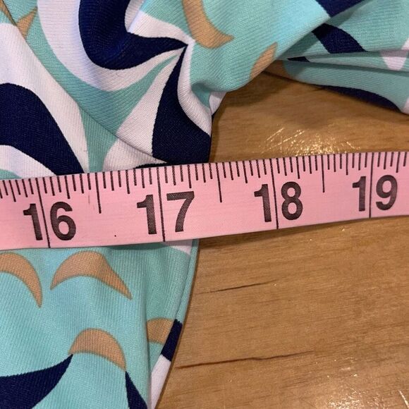 J.McLaughlin Giselle Dress Catalina Cloth Stretch V-neck Mint Navy White Gold Bl - Picture 8 of 10